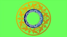 Golden kazakh asian ornament background. Arabesque muslim motif, 3d motion design, layered paper art, islamic looping animated wallpaper, abstract geometric pattern. Chroma key background.  
