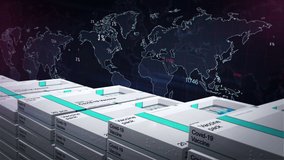 Covid vaccination stats. Sars-cov-2 vaccine production, distribution and logistic. Covid-19 epidemic statistic chart and graph background with vial pack box. Abstract concept 3d rendering animation. - Powered by Shutterstock - Get 15% off with code: PIKWIZARD15