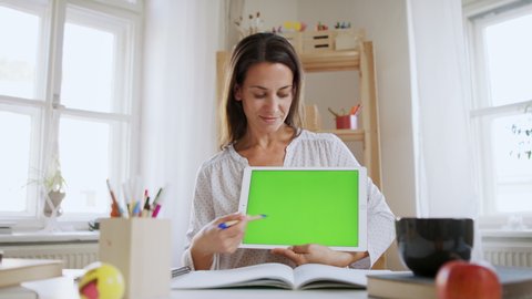 Woman teacher teaching online, coronavirus and keyable screen concept.