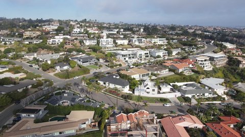 Aerial view of big mansions on the hills of La Jolla Hermosa, San Diego, California, USA