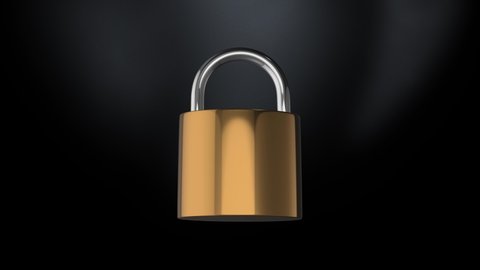 3d Padlock animation. Animation of rotating padlock. 4K video with its alpha matte for any editing and composition usage.