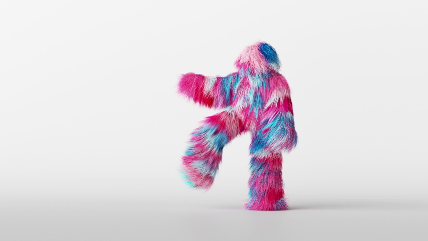 3d render, dancing furry cartoon character, isolated on white background. Colorful pink blue hairy funny monster hip-hop or tecktonik dance | Shutterstock HD Video #1066295014