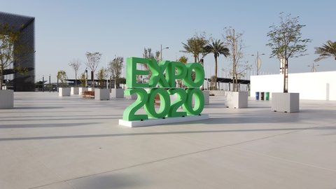 DUBAI, UAE - JANUARY, 2021: Expo 2020 sign. The Sustainability Pavilion. 