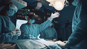 Futuristic Concept. Doctor wearing virtual reality glasses opening virtual screen and surgeon making diagnosis with interactive screen, preparing to the operation. High-Tech advancements in medicine - Powered by Shutterstock - Get 15% off with code: PIKWIZARD15