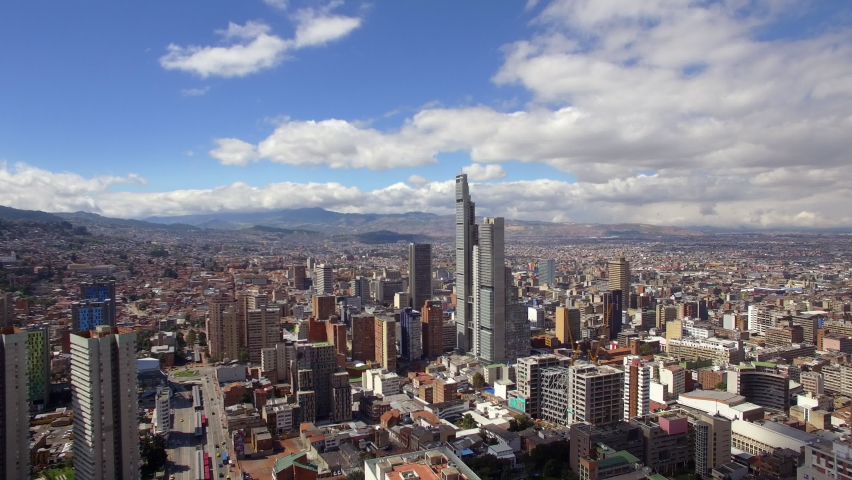 Aerial view of Bogota cityscape on a sunny day. Bogota is the sprawling capital of Colombia and one of the largest cities in South America.