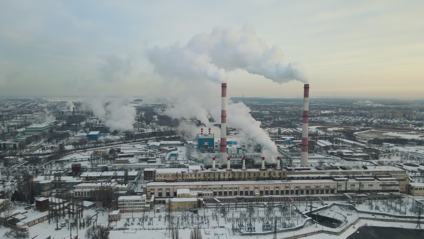 Global Warming. Pipes Pollute Industry Atmosphere With Smoke Ecology pollution, Industrial factory pollutes. Top Industry Sources The World