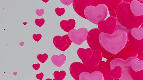 Pink hearts, symbol of love. Holiday greeting card for Valentine's Day with alpha channel. Many pink hearts. Infinite hearts background. Love, passion and Valentine Day. Transition. 3d animation of 4K