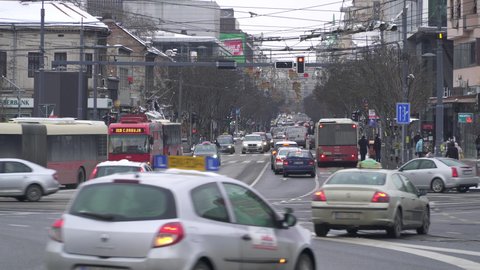 BELGRADE, SERBIA - CIRCA JANUARY 2021: Car traffic in central Belgrade