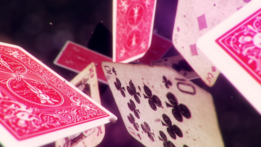 Animation of a worn out deck of French-suited playing cards floating and spinning randomly on a space background. Dreamy bokeh effect. Royalty-Free Stock Footage #1066355695