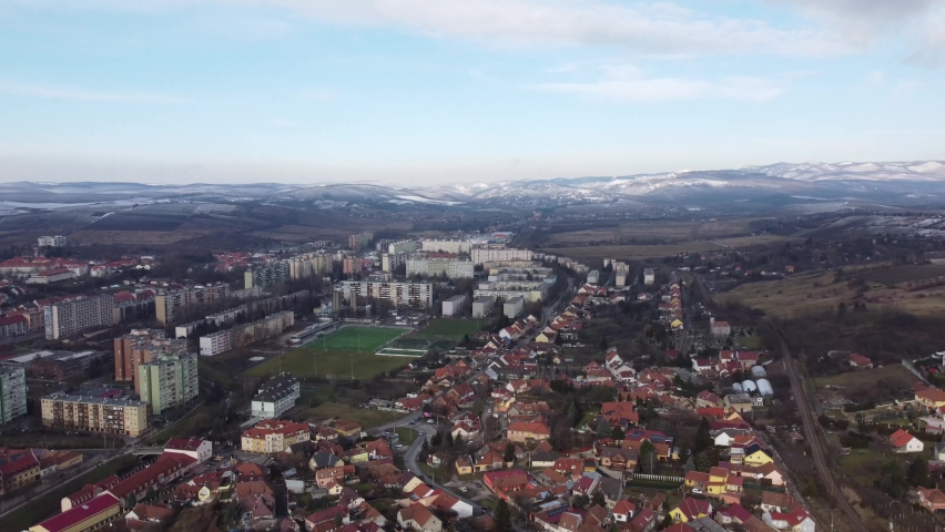 Stunning Exclusive panoramic View of Hungarian City EGER and snow- capped Bükk Mountains 