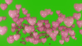 Pink heart burst green screen 3d rendering motion animation. Looping valentines day overlay background effect. Rising hearts chroma key. - Powered by Shutterstock - Get 15% off with code: PIKWIZARD15