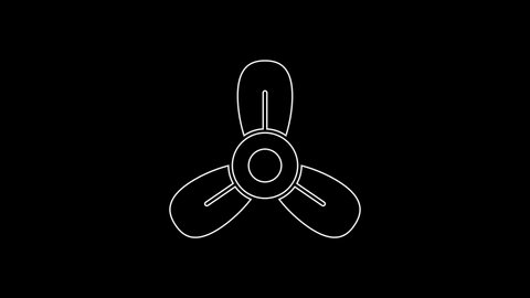 White line Boat propeller, turbine icon isolated on black background. 4K Video motion graphic animation .