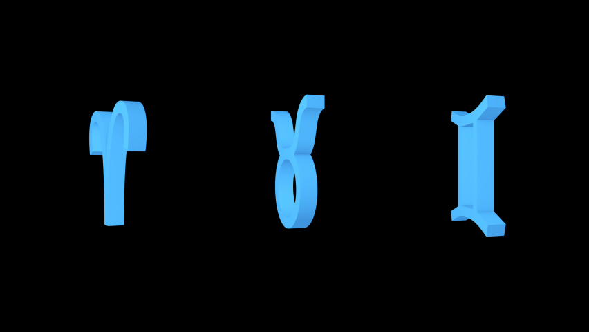 Zodiac signs Aries Taurus Gemini. Icons set. Alpha channel. Looped animation. 3d object, a Signs & Symbol Video by yuriytsirkunov