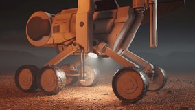 Animation of planetary rover collecting soil samples. Space research.Test vehicle during the measurements. Science mission of Mars exploration. The solar power robot testing at night. Red planet. - Powered by Shutterstock - Get 15% off with code: PIKWIZARD15