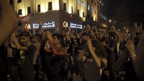 Beirut, Lebanon - June 25th, 2020: Lebanese People protesting in Riad Al Soloh because of the Corruption. Revolution of 17th of  October