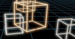 3d render with a simple background of glowing yellow and gray cubes on a blue grid. - Powered by Shutterstock - Get 15% off with code: PIKWIZARD15