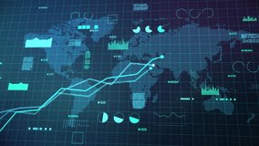 World map with growing business with line charts and digital elements statistics technology - graphs pie charts bar charts hi-tech glowing and flickering elements  - motion graphics animation - Powered by Shutterstock - Get 15% off with code: PIKWIZARD15