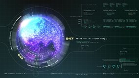 Futuristic motion graphic user interface head up display screen with Holographic Earth and digital data telemetry information display for digital background computer desktop display screen - Powered by Shutterstock - Get 15% off with code: PIKWIZARD15