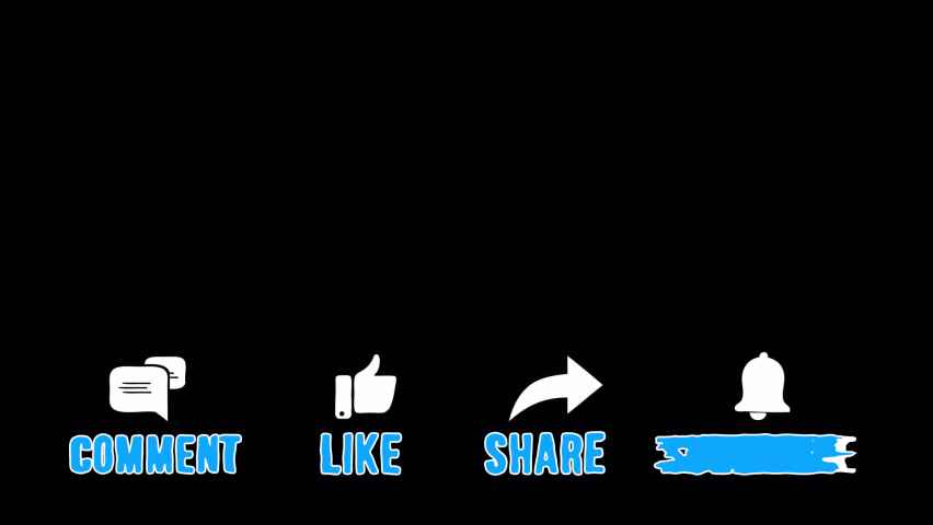 Comment, like, share, subscribe icons with text. Animated notifications with alpha channel