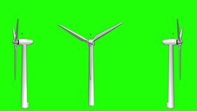 Three sides animation wind turbine in 3d render with luma matte green screen. Ecology element 3D model. Motion graphic on black background isolated option. Ready for compositing. Video effect to use - Powered by Shutterstock - Get 15% off with code: PIKWIZARD15
