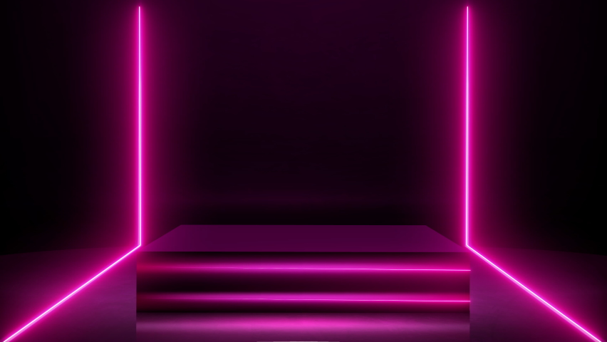 3D Rendering footage of square pedestal with copy space for product placement. Pink Neon light composition with line animation on an empty square pedestal or podium for presentation Royalty-Free Stock Footage #1066415374