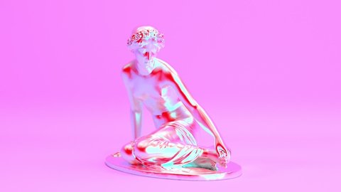 Iridescent pink ancient sensuality elegant young nymph sculpture or romantic portrait of greece goddess in surreal minimal style, 3d render seamless looping animation, baroque antique statue.