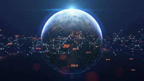 Digital Grid Over the Earth Sunrise. Internet connection by satellites. Global network connection the world abstract 3D rendering satellites. Modern Business and Technology Concept