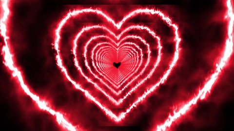 Neon Lights Love Heart Tunnel and Romantic Abstract Glow Particles - 4K Seamless Loop Motion Background Animation - Beautiful Happy Valentines Day Animation of a Glowing Neon Fluorescent LED in Heart 