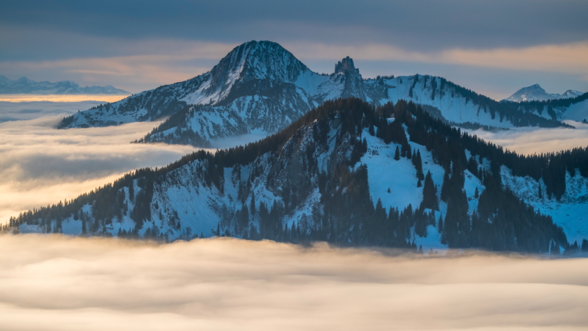 Pre alps mountains bavaria germany wallberg nature landscapes time lapse winter snow fog clouds mystic alps mountin time lapse.