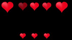 animation of red hearts illuminated on black background
