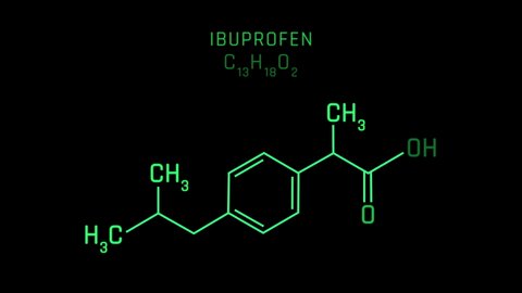 Ibuprofen Molecular Structure Symbol Neon Animation on black background