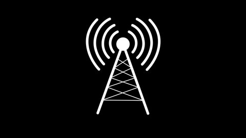 Radio Antenna Icon or Symbol Animation on Black Background