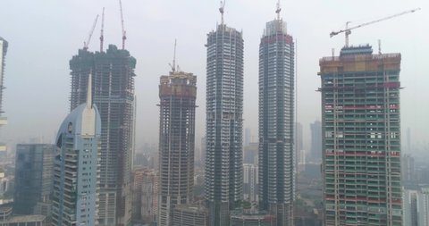 A drone shot of the Worli skyline with new buildings in construction.