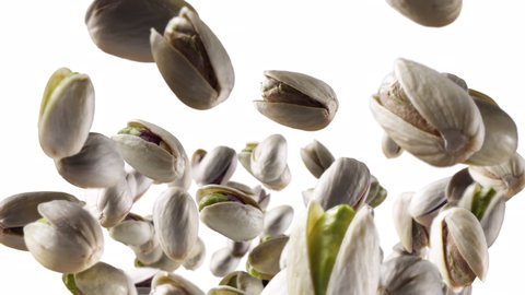 Flying of Pistachios in White Background with Alpha Channel
