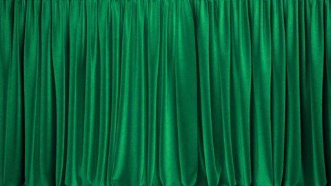 Realistic 3D animation of the green heavy velvet stage or window curtain rendered in UHD, alpha matte is included