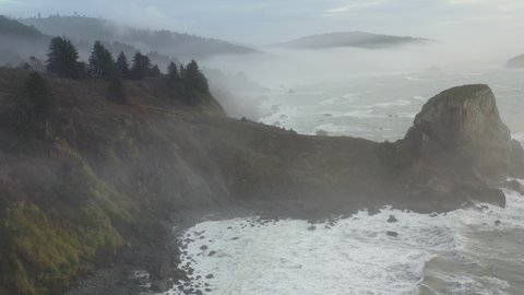 The Pacific Ocean washes against the beautiful and rugged Northern California coastline in Klamath. The scenic Pacific Coast Highway runs along this amazing part of the west coast.