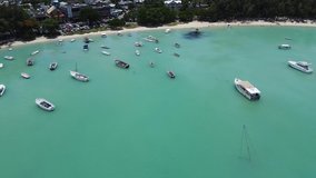 Grand Baie with boats Aerial shot 
