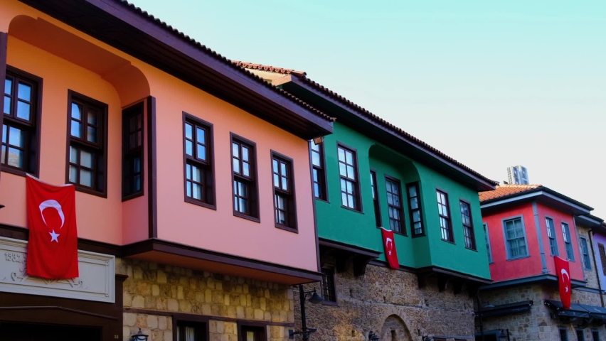 Turkish flag hanging on the old building