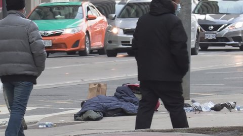 Toronto, Ontario, Canada January 2021 Homeless people living on the streets during COVID 19 pandemic