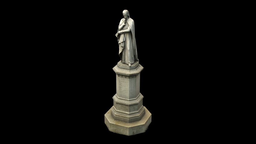Dante statue in Verona - rotation loop - 3d model animation on a black background
Title:Mt Monument of Dante Alighieri
Author:Tonys_87
Source:sketchfab.com
License: CC Attribution
