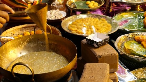 Bangkok, Thailand-December 5, 2020: Traditional Thai desserts- street food in Bangkok during Covid-19. Bangkok is a food lover’s place with variety of food. 