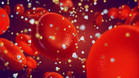 Diabetes is a metabolic disorder caused by high levels of blood sugar. 3d render animation of glucose and insulin molecules in the blood.