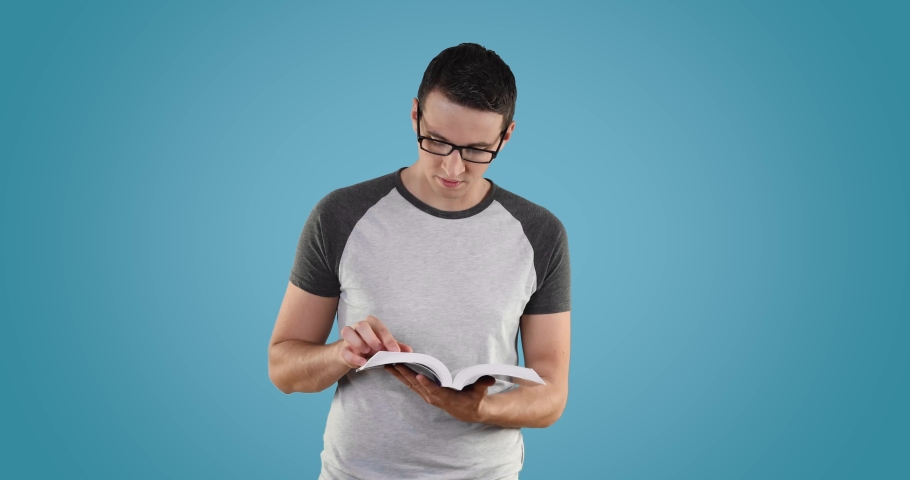 background, blue, book, concentrated, copy space, editor, Education, entrepreneur, eyeglasses, finger, flip, focused, glasses, hold, idea, information, informations, isolated, knowledge, learn, lexico