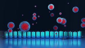abstract graph of columns or bars around which coronaviruses like covid-19 fly. 3d infographic looping background in 4k. Numbers over columns, flowing animation. Fluctuations during pandemic - Powered by Shutterstock - Get 15% off with code: PIKWIZARD15