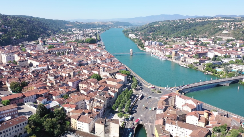 Top view of the houses city Vienne. Rhone region. France