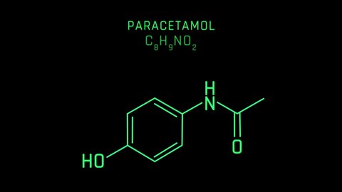 Paracetamol also known as acetaminophen Molecular Structure Symbol Neon Animation on black background