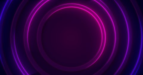 3d render blue pink dynamic neon round frame. Fluorescent futuristic hi-tech motion background. Seamless loop purple LED circular animation. Blinking corridor ultraviolet light. Disco 80's retro style