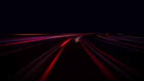 Light and stripes moving fast over dark background and are reflected in the road surface. Technology and science background. 3D render 4k loop animation. City life, urban scene, car light trails - Powered by Shutterstock - Get 15% off with code: PIKWIZARD15
