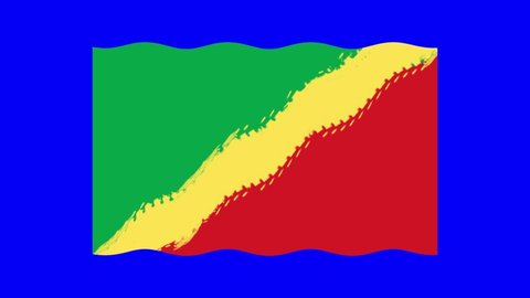 brush drawn flag of Congo on a blue background. moving from the wind. 4k video for your project.