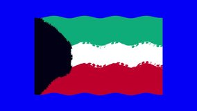 brush drawn flag of Kuwait on a blue background. moving from the wind. 4k video for your project.